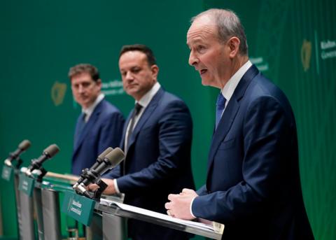 Micheál Martin, Leo Varadkar and Eamon Ryan address the media in Dublin