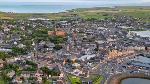 An aerial image of Kirkwall in the Orkney Islands