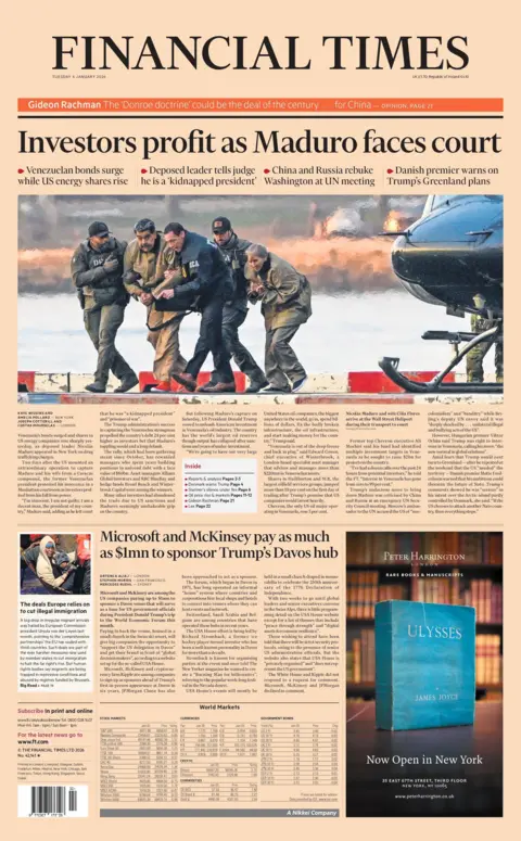 'Investors profit as Maduro faces court' reads the headline on the front page of the Financial Times.