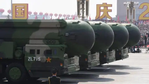 Getty Images File photo of China's DF-41 nuclear-capable intercontinental ballistic missiles at a military parade in 2019