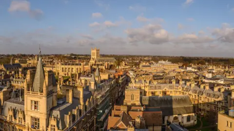 A view of Cambridge city centre taken from the roof of a tall building
