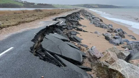 South Hams District Council Half of the A379 Slapton Line between Torcross and Slapton is washed away.