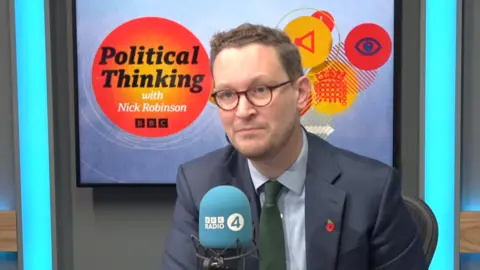 Darren Jones in BBC Political Thinking radio studio 