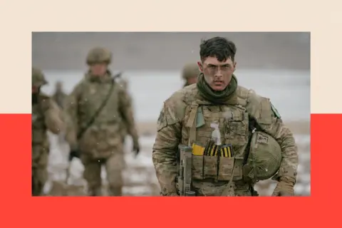 Getty Images British soldiers head back to camp in Smardan, Romania