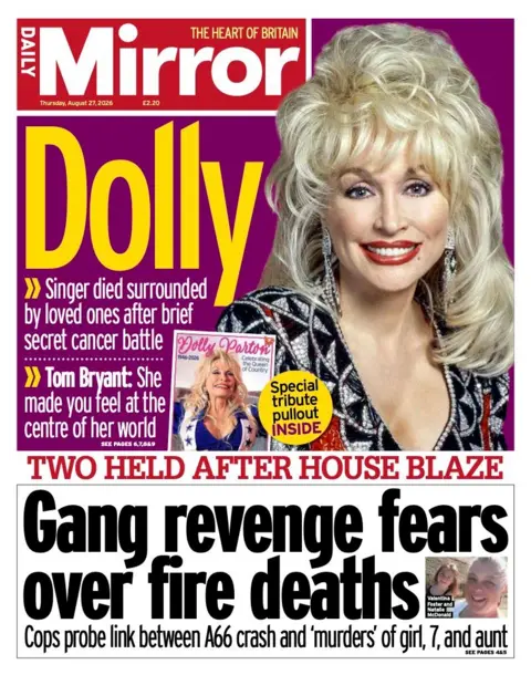 The headline on the front page of the Daily Mirror reads: "Dolly."