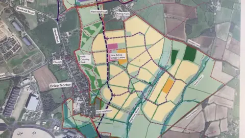 A map with yellow and green areas coloured in, representing areas of potential growth for New Astrop