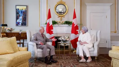 Reuters Britain's King Charles meets with Canada's Governor General Mary Simon as he visits the Rideau Hall residence during a two-day visit in Ottawa, Ontario, Canada May 26, 2025.