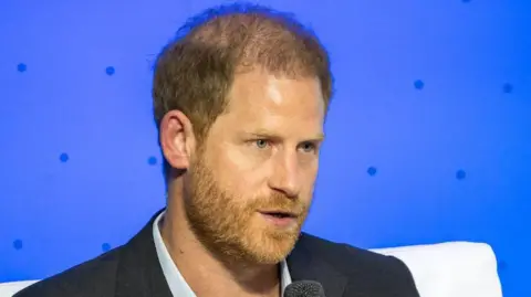 Prince Harry speaking in Colombia in August 2024