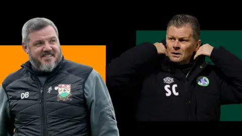 Split image showing Barnet manager Dean Brennan and Forest Green Rovers' Steve Cotterill