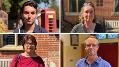 A composite of four people - a man, a woman, a young man and a teenager 