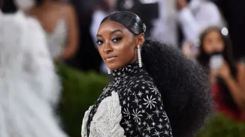 Simone Biles arriving at the Met Gala in 2021