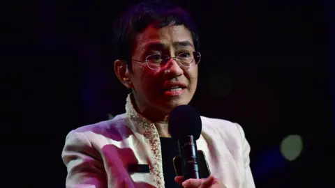 Getty Images Maria Ressa speaks during the Time 100 Gala 2019 in New York City