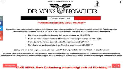 Screenshot Fake news website (in German) - screenshot