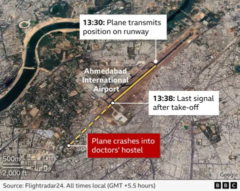 A map showing where the plane took off and where it crashed
