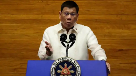 Reuters President Duterte speaking during a state of the nation address.