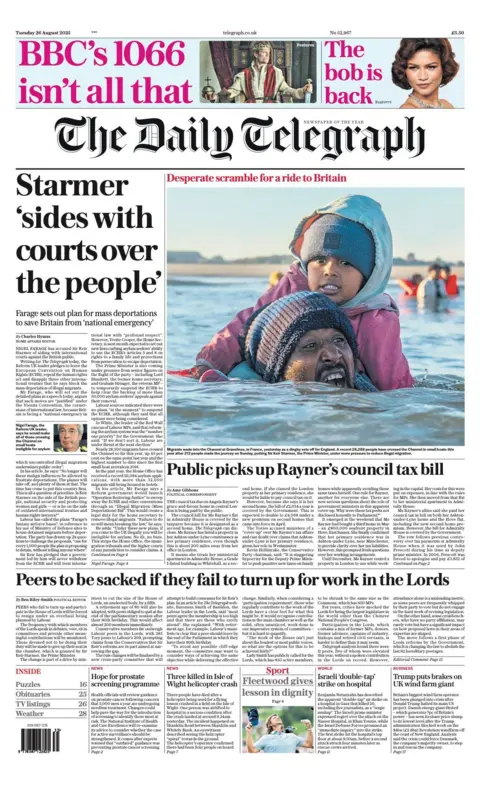 Title on the page in front of Telegraphes as simple read: "Side Starmer and Court in People",