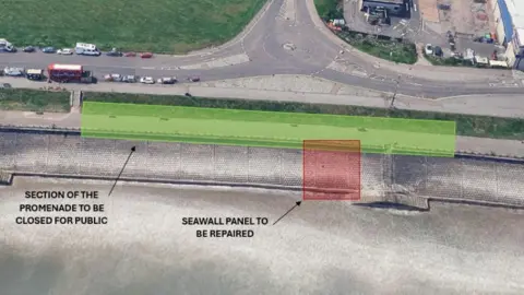 Aberdeen City Council Aerial graphic showing part of Aberdeen beach promenade which will be closed during seawall repairs.