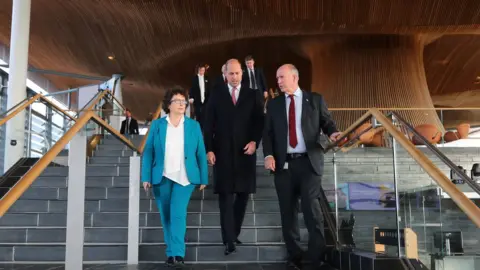 PA Media Elin Jones, Prince William and David Rees