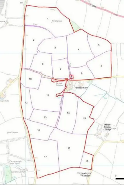 SLR Consulting Ltd A map showing the area where the solar farm would be placed. The area is highlighted in red