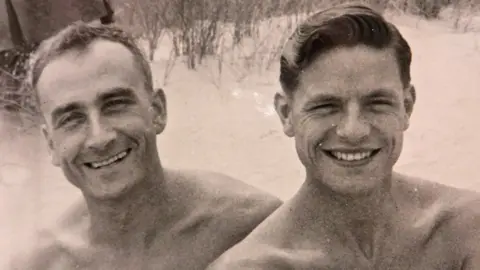 Mike Parker Reg and George on a beach