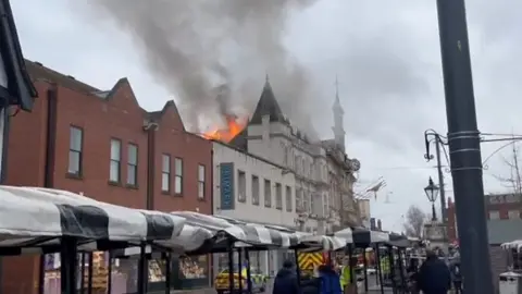 Flames could be seen coming from a large building in Loughborough town centre.