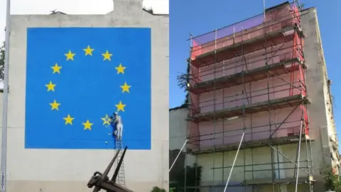 BBC Mural and scaffolding covering it