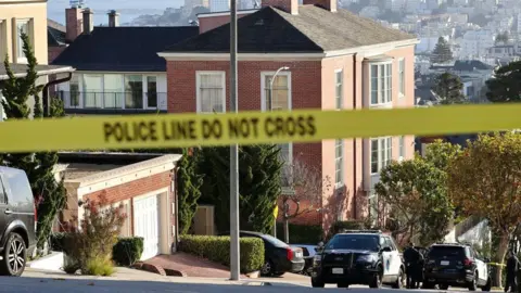 Getty Images The Pelosi home with crime scene tape