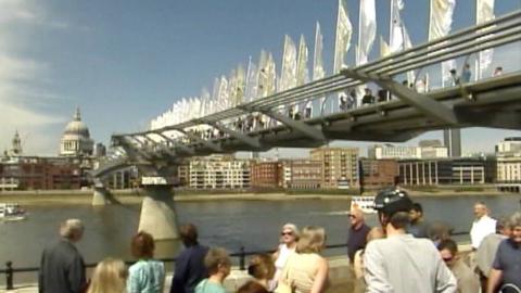 The London Millennium Footbridge over the River Thames.