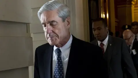 AFP Robert Mueller, special counsel on the Russian investigation, leaves following a meeting with members of the US Senate Judiciary Committee at the US Capitol in Washington, DC in 2017