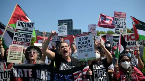 Getty Images Pro-Palestinian protesters outside the Democratic National Convention at the United Center in Chicago