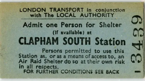 London Transport Museum Ticket allowing entrance to the tunnels in WWII