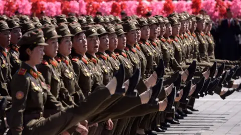 AFP/Getty Korean People's Army (KPA) soldiers march during a mass rally