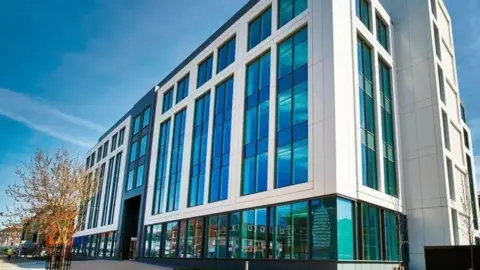 Slough Borough Council's headquarters - a building predominantly fronted with glazing