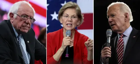 Getty Images Bernie Sanders, Elizabeth Warren, Joe Biden