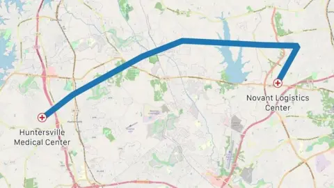 Zipline Route of drone on a map