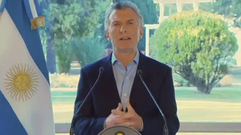 AFP Image grab from video released by Argentina's presidency shows President Mauricio Macri speaking in Buenos Aires on August 14, 2019