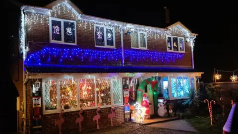 Claire Marsh Christmas 2020 lights on house in Corby