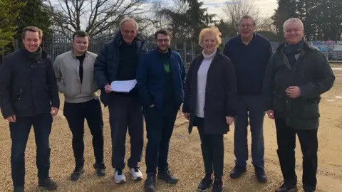 Helen Harrison Senior Conservatives including MPs Tom Pursglove (far left) and Peter Bone (third from left) have leant their support to Ollie Curtis's (centre) campaign