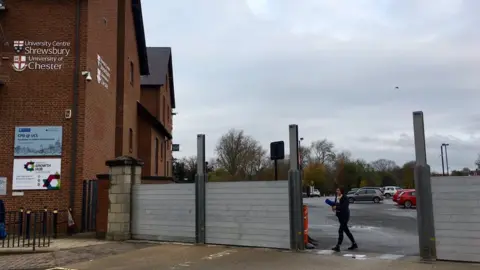 Chris Bainger / Environment Agency Flood barriers going up in Frankwell, Shrewsbury