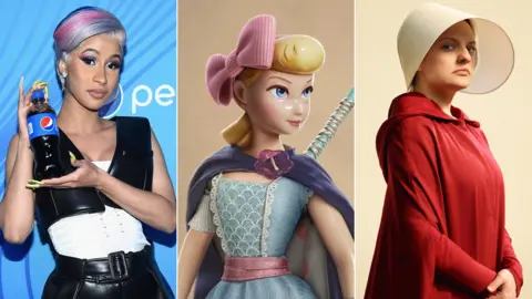 Getty/Pixar/MGM/C4 Cardi B, Bo Peep and Elisabeth Moss