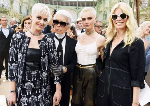 Shutterstock Katy Perry, Karl Lagerfeld, Cara Delevingne and Claudia Schiffer