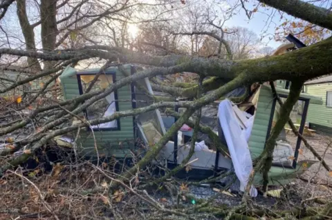 Storm damage at Fallbarrow Holiday Park in Bowness