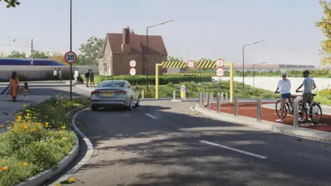 EWR A CGI mock-up of the site, which includes a height barrier on the road and an adjoining cycle lane.