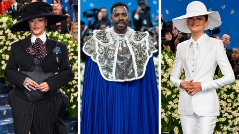 A composite image of Rihanna, Colman Domingo and Zendaya at the Met Gala 2025