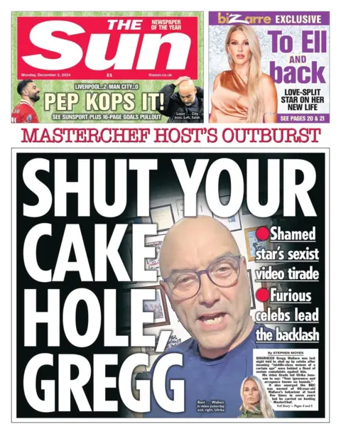 The headline in the Sun reads: Shut your cake hole, Gregg