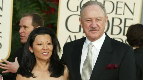 Gene Hackman & wife Betsy Arakawa during The 60th Annual Golden Globe Awards - Arrivals at The Beverly Hilton Hotel in Beverly Hills, California, United States