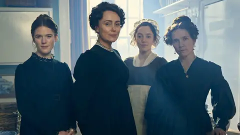 Robert Viglasky A still from Miss Austen. From left to right: Rose Leslie, Keeley Hawes, Mirren Mack and Jessica Hynes. 