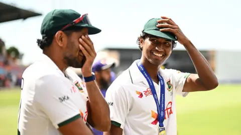 Hasan Mahmud smiles after Bangladesh's first Test win in Australia