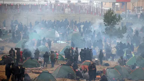 Getty Images A migrant camp near the Kuznica crossing