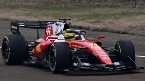 Lewis Hamilton driving the 2026 Ferrari at the Fiorano circuit
